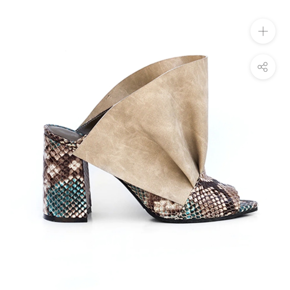 LA FEMME ROJE* Kavir-e Mule Heeled Sandals cruelty free, non leather materials